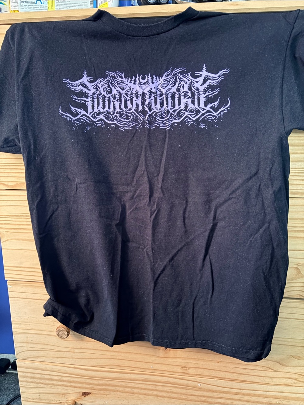 Black Short-Sleeve Graphic Tee with Lilac Crest